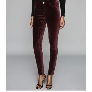 NWT Reiss Lux Velvet Skinny Pants 24 Berry Red Burgundy Glam Cocktail Party